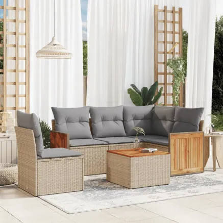 Salon de jardin avec coussins 6 pcs beige résine tressée