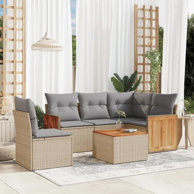 Salon de jardin avec coussins 6 pcs beige résine tressée