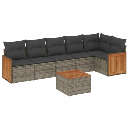 Salon de jardin avec coussins 7 pcs gris résine tressée 2