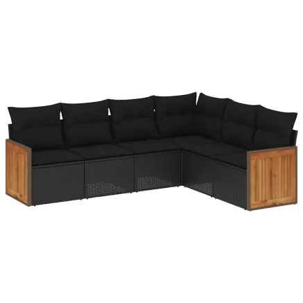 Salon de jardin 6 pcs avec coussins noir résine tressée 2