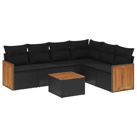 Salon de jardin 7 pcs avec coussins noir résine tressée 2