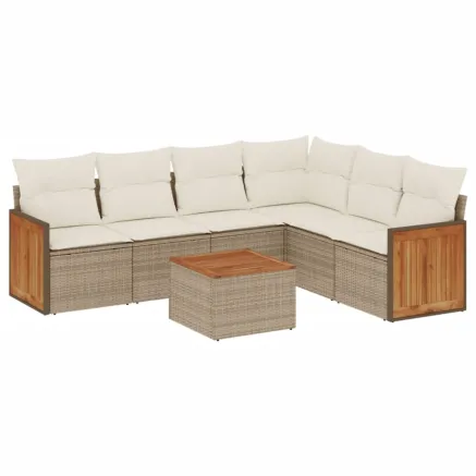 Salon de jardin avec coussins 7 pcs beige résine tressée 2