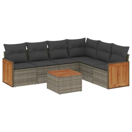 Salon de jardin avec coussins 7 pcs gris résine tressée 2