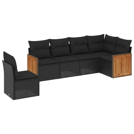 Salon de jardin 6 pcs avec coussins noir résine tressée 2