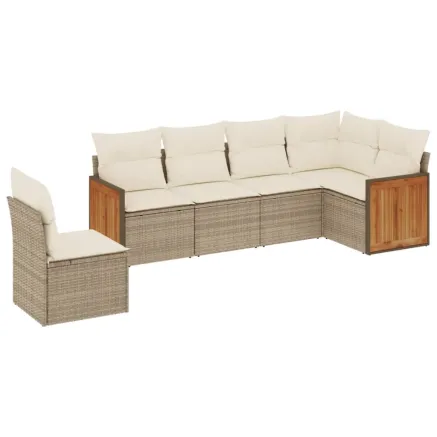 Salon de jardin avec coussins 6 pcs beige résine tressée 2