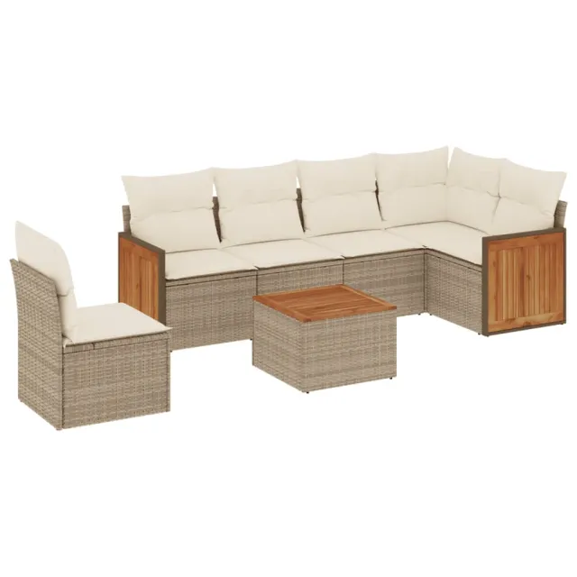 Salon de jardin avec coussins 7 pcs beige résine tressée