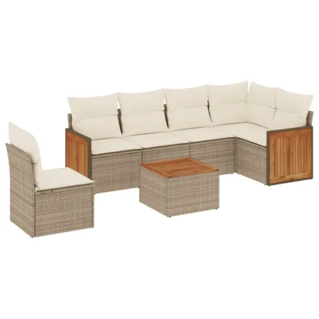 Salon de jardin avec coussins 7 pcs beige résine tressée
