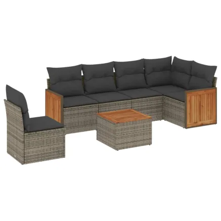 Salon de jardin avec coussins 7 pcs gris résine tressée 2