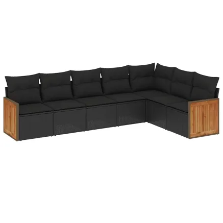 Salon de jardin 7 pcs avec coussins noir résine tressée 2