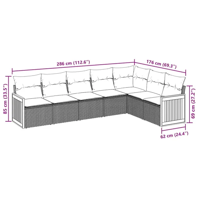 Salon de jardin 7 pcs avec coussins noir résine tressée