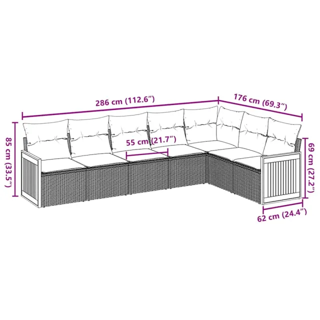 Salon de jardin avec coussins 7 pcs beige résine tressée