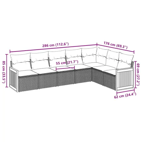 Salon de jardin avec coussins 7 pcs beige résine tressée