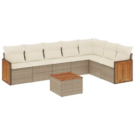 Salon de jardin avec coussins 8 pcs beige résine tressée 2