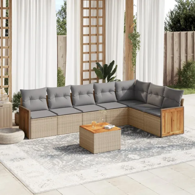 Salon de jardin avec coussins 8 pcs beige résine tressée