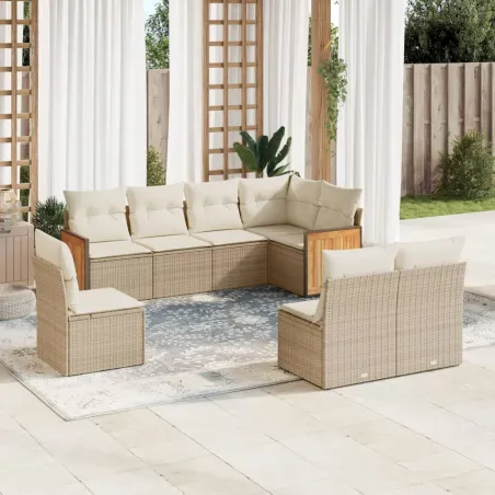 Salon de jardin avec coussins 8 pcs beige résine tressée