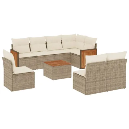 Salon de jardin avec coussins 9 pcs beige résine tressée 2