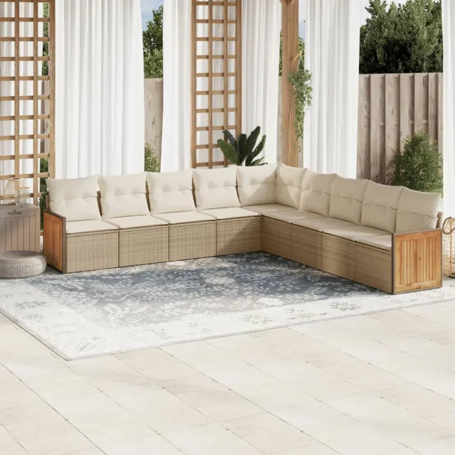 Salon de jardin avec coussins 9 pcs beige résine tressée