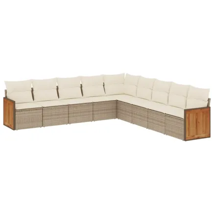 Salon de jardin avec coussins 9 pcs beige résine tressée 2