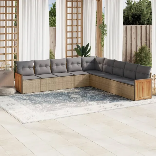 Salon de jardin avec coussins 9 pcs beige résine tressée