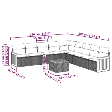 Salon de jardin 10 pcs avec coussins noir résine tressée