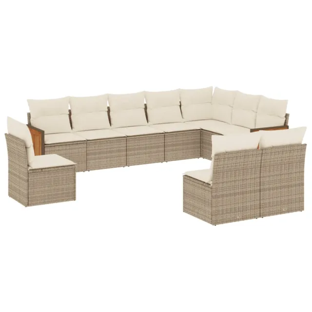 Salon de jardin avec coussins 10 pcs beige résine tressée