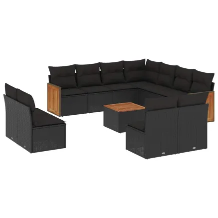 Salon de jardin 12 pcs avec coussins noir résine tressée 2