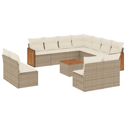 Salon de jardin avec coussins 12 pcs beige résine tressée 2
