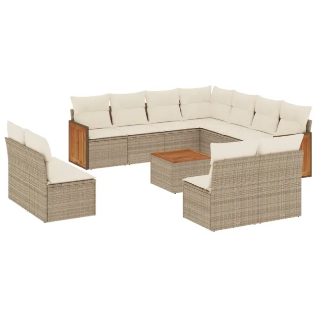 Salon de jardin avec coussins 12 pcs beige résine tressée