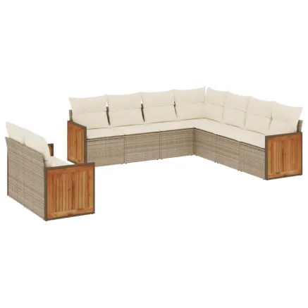 Salon de jardin avec coussins 9 pcs beige résine tressée 2