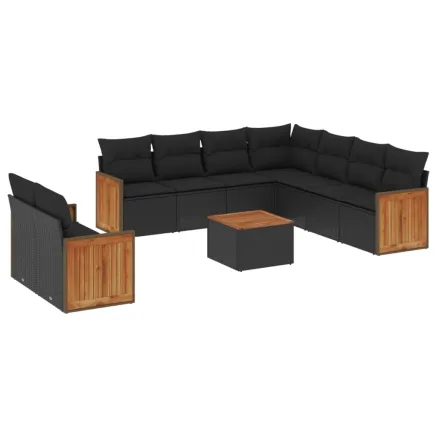 Salon de jardin 10 pcs avec coussins noir résine tressée 2