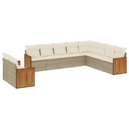 Salon de jardin avec coussins 10 pcs beige résine tressée 2