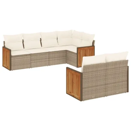 Salon de jardin avec coussins 7 pcs beige résine tressée 2