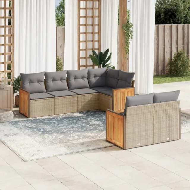 Salon de jardin avec coussins 7 pcs beige résine tressée