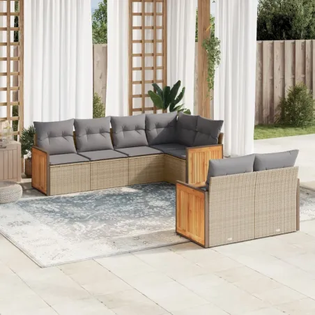 Salon de jardin avec coussins 7 pcs beige résine tressée