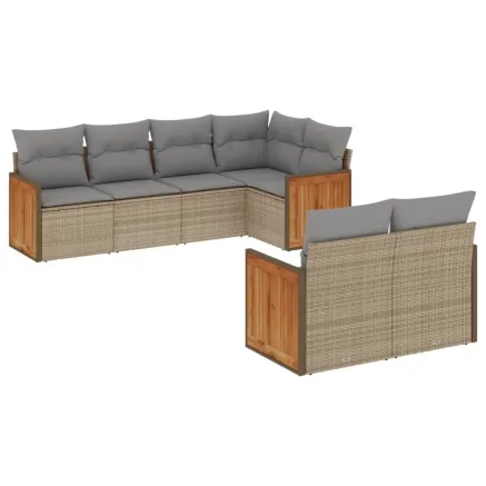 Salon de jardin avec coussins 7 pcs beige résine tressée 2