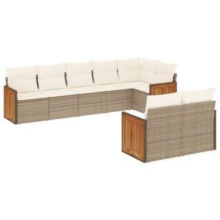 Salon de jardin avec coussins 8 pcs beige résine tressée 2