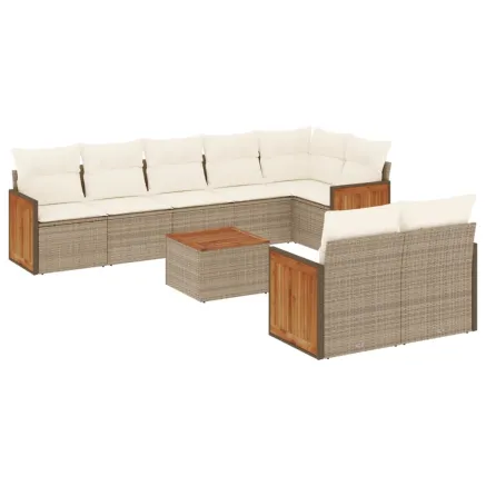 Salon de jardin avec coussins 9 pcs beige résine tressée 2
