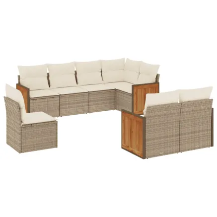 Salon de jardin avec coussins 8 pcs beige résine tressée 2