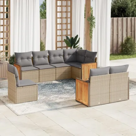 Salon de jardin avec coussins 8 pcs beige résine tressée