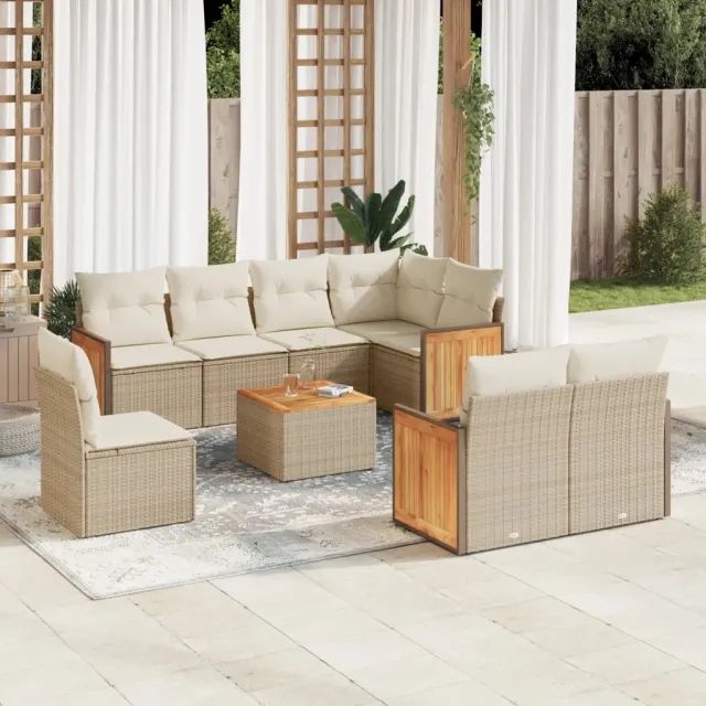 Salon de jardin avec coussins 9 pcs beige résine tressée