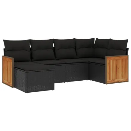 Salon de jardin 6 pcs avec coussins noir résine tressée 2