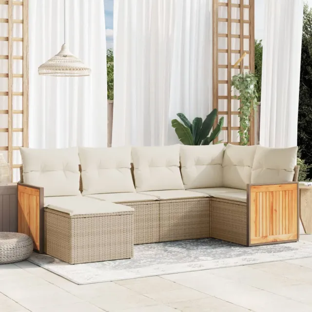 Salon de jardin avec coussins 6 pcs beige résine tressée