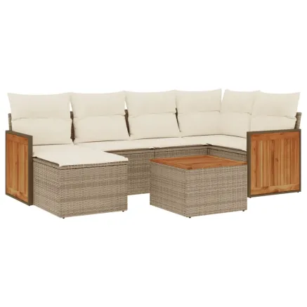 Salon de jardin avec coussins 7 pcs beige résine tressée 2