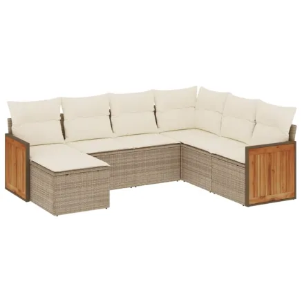Salon de jardin avec coussins 7 pcs beige résine tressée 2