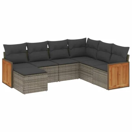 Salon de jardin avec coussins 7 pcs gris résine tressée 2