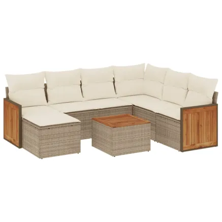 Salon de jardin avec coussins 8 pcs beige résine tressée 2