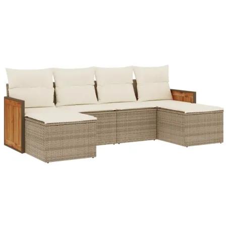 Salon de jardin avec coussins 6 pcs beige résine tressée