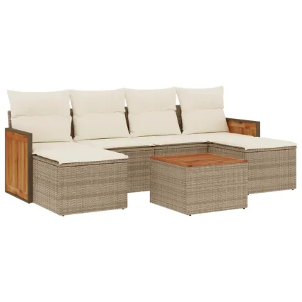 Salon de jardin avec coussins 7 pcs beige résine tressée 2