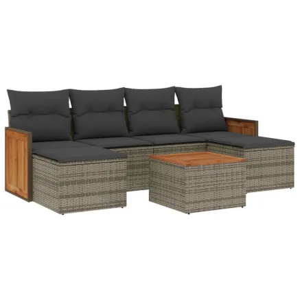 Salon de jardin avec coussins 7 pcs gris résine tressée 2