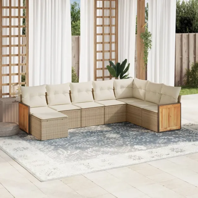 Salon de jardin avec coussins 8 pcs beige résine tressée